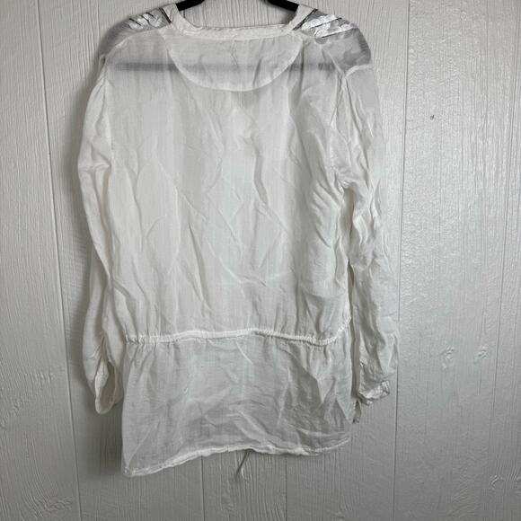 Free People Drop Waist Tie Semi Sheer White Blouse Top Size Medium Embellished - Picture 6 of 8